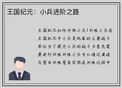王国纪元：小兵进阶之路